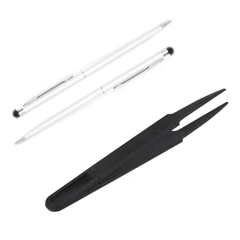 

Black Plastic Anti-Static Tweezers Repair Tool & 2In1 Metal Universal Ball Pen Capacitive Press Sn Stylus for iPad Ipod