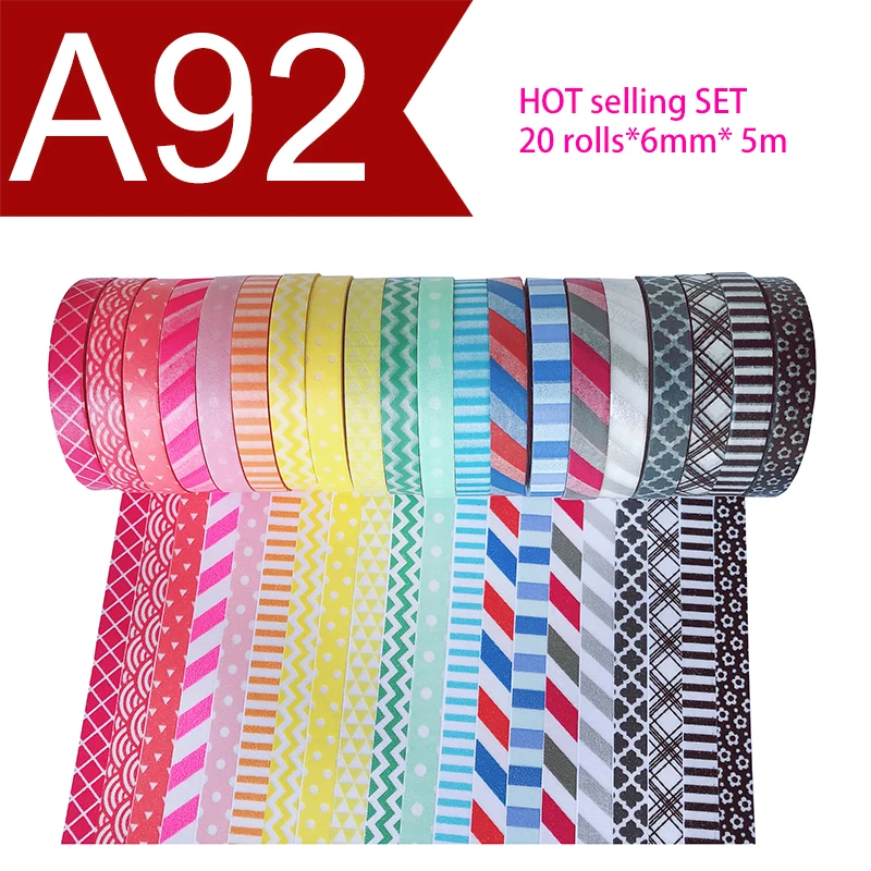 A92 set of 20 rolls И купон васи лента, васи лента, базовый дизайн, опциональное сочетание, распродажа,#8374-8395,3*7 мм* 5 м - Цвет: A92 set of 20 rolls