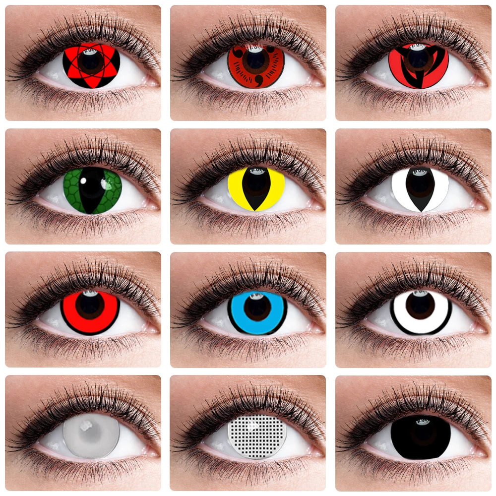Lentes de contacto de Color para ojos, lentes de contacto de malla blanca de gran diámetro, para Cosplay de Halloween, Color negro, blanco y rojo