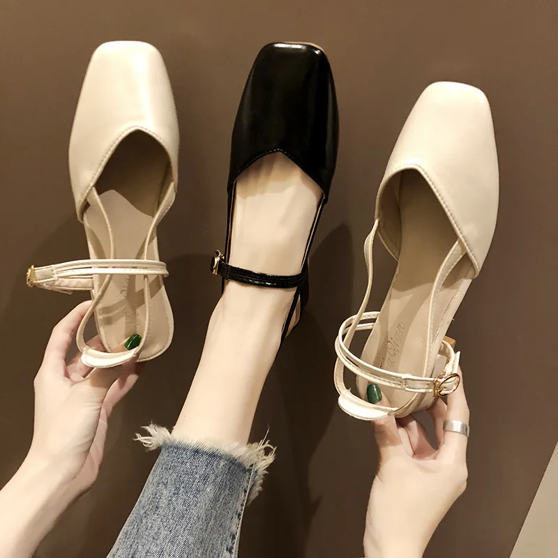 

2019 Spring New Style Sandals Women's Fashion Closed-toe Grandma Shoes Low Heel Women's Straight Line Buckle WOMEN'S Shoes Fashi