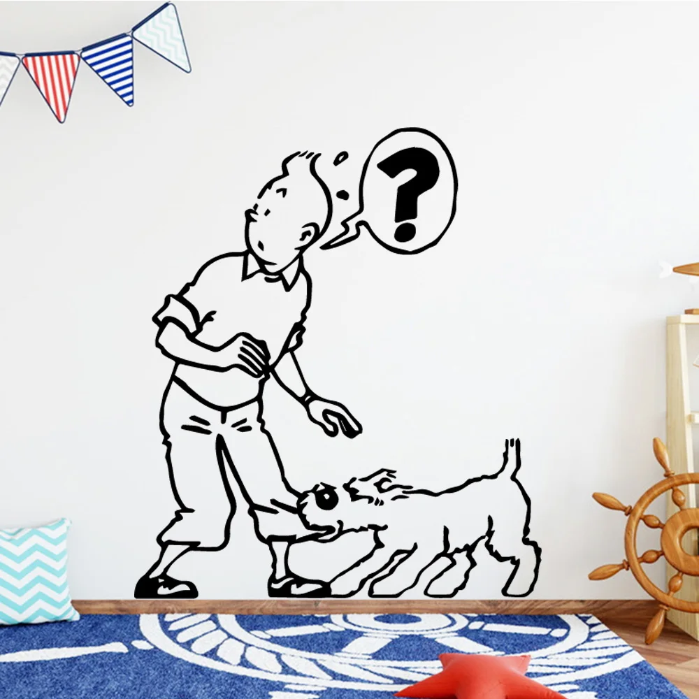 Современные «Приключения Тинтина» Wall Art Наклейка, декор для стен Стикеры фрески виниловые Стикеры s спальня, детская комната украшения
