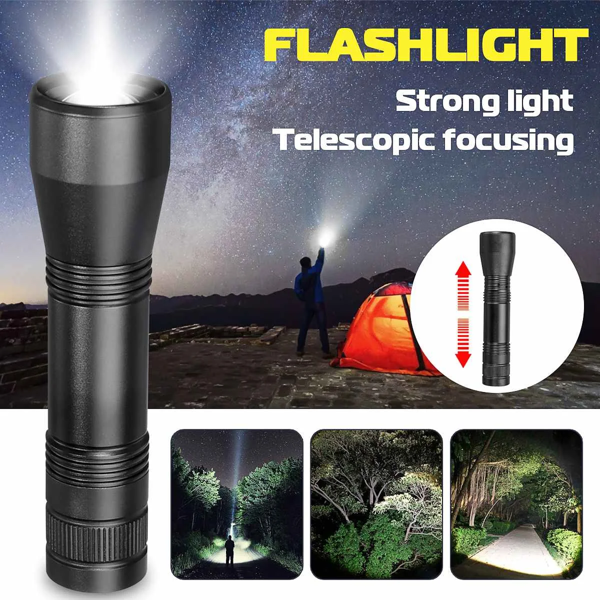 

LED Flashlight Waterproof Bright Torches T6/L2 Zoom-able Home Outdoor Camping Bicycle Light 18650 Rechargeable SOS Flashlights