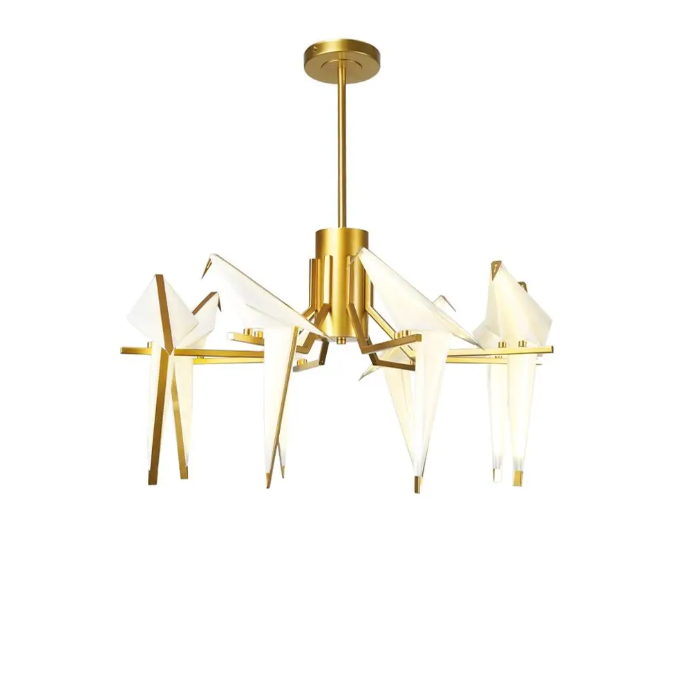 

LED Postmodern Iron Acryl White Gold Love Bird Designer Lustre Chandelier Lighting For Dinning Room Foyer