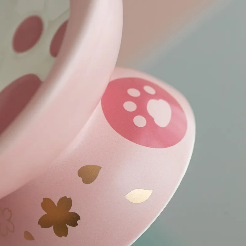 Ceramic-High-foot-Oblique-Mouth-Cat-Bowl-Pet-Bowl-Cute-Paw-Shape-Pet-Feeder-Cat-and.jpg Kerámia, Nagy Lábú Ferde Száj Macska Tál Kisállat Tál Aranyos Mancsú Pet Etető Macska És Kutyaeledel Tál Méhnyak Gerinc Macskaeledel - Image 6