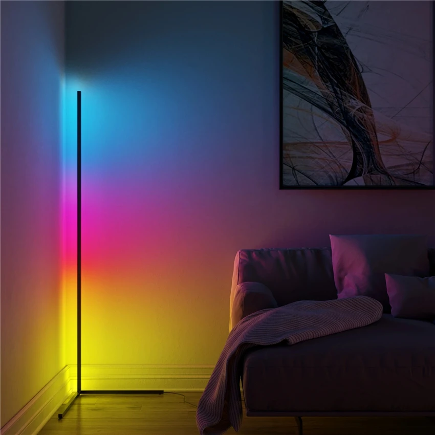 Nordic Remote Control Colorful LED Floor Lamp Lighting Modern Corner Atmosphere Standing Lamp for Hotel Bedroom Living Room Lamp