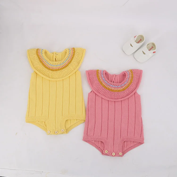 

2018 Europe And America New Style INS Hot Selling Infant Hollow out Crochet Ruffled Collar Triangular Crawling Clothes Baby Body