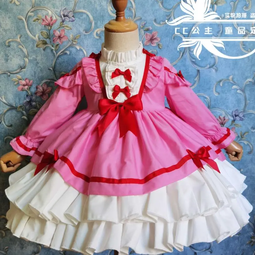 

Baby Girls christmas lolita dress pink Spanish Girls bow Sweet Cute ball gown Vintage Princess party dress