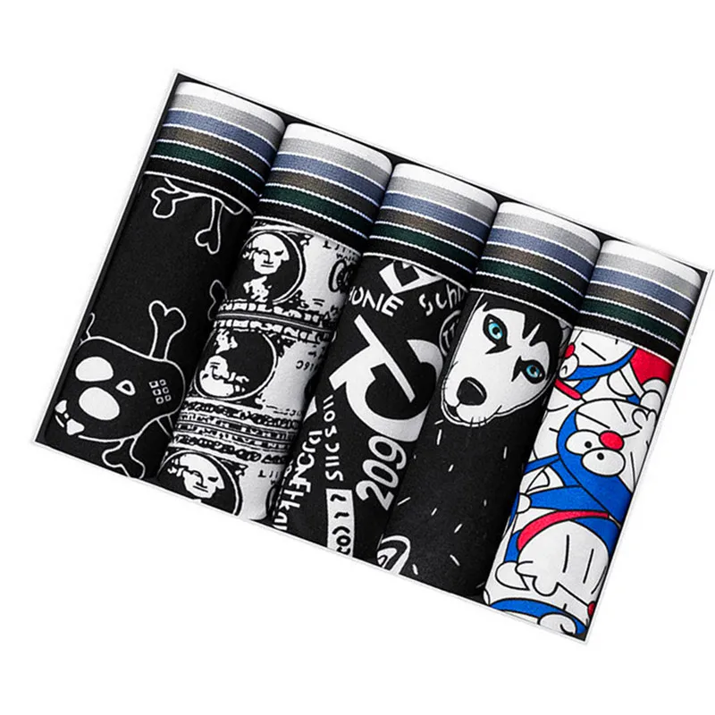 polyester boxers 5ps/Sets Underwear Man Cartoon Funny Boxer Shorts Men Underpants Calzoncillos Hombre Men's Family Panties Elastic Boxers For Boy mens cheeky underwear Boxers