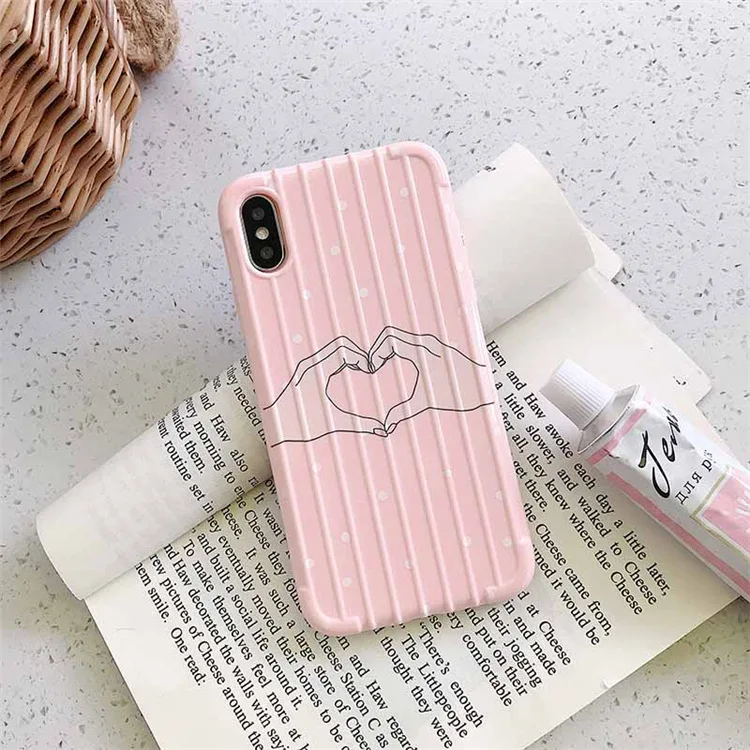 

Luggage Design Love Heart Cover for Iphone 6 6S 7 Plus Xr X Xs Max Case Fundas Glossy Soft TPU Pink Coque for Iphone 8Plus Case