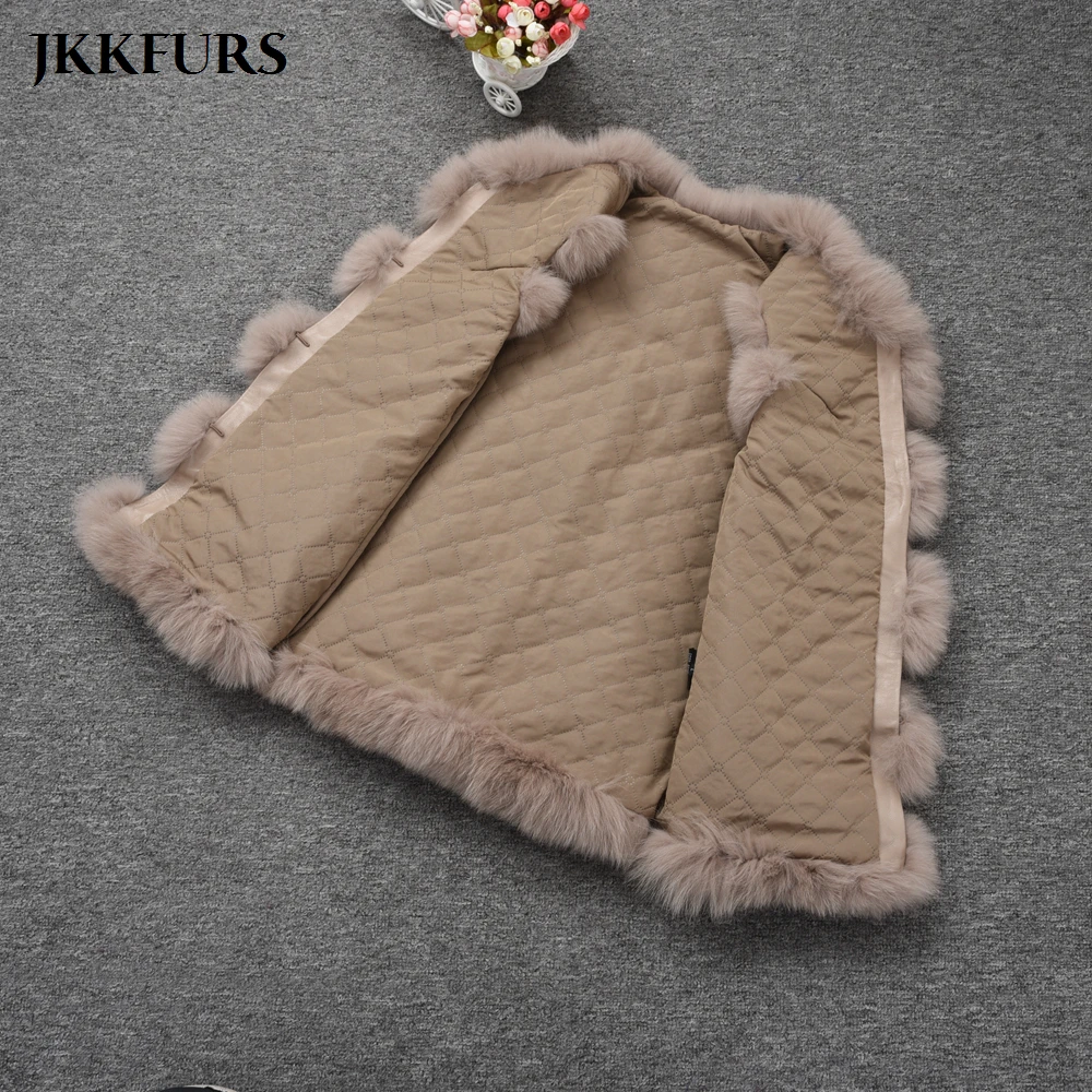 Женский жилет JKKFURS Длинный из натурального меха лисы 5 рядов S1571 зима 2019|Шубы и