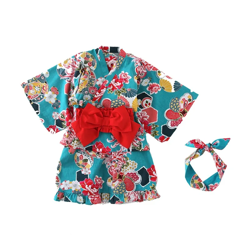 Традиционное японское кимоно для новорожденных девочек, роскошное Новогоднее платье юката с этническими цветами, одежда для фотосессии, 80-130 см - Цвет: Color2