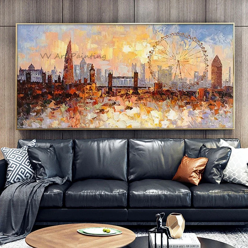 

Ручная роспись, абстрактная картина маслом на холсте, пейзаж, холст, живопись, город для гостиной, декорации