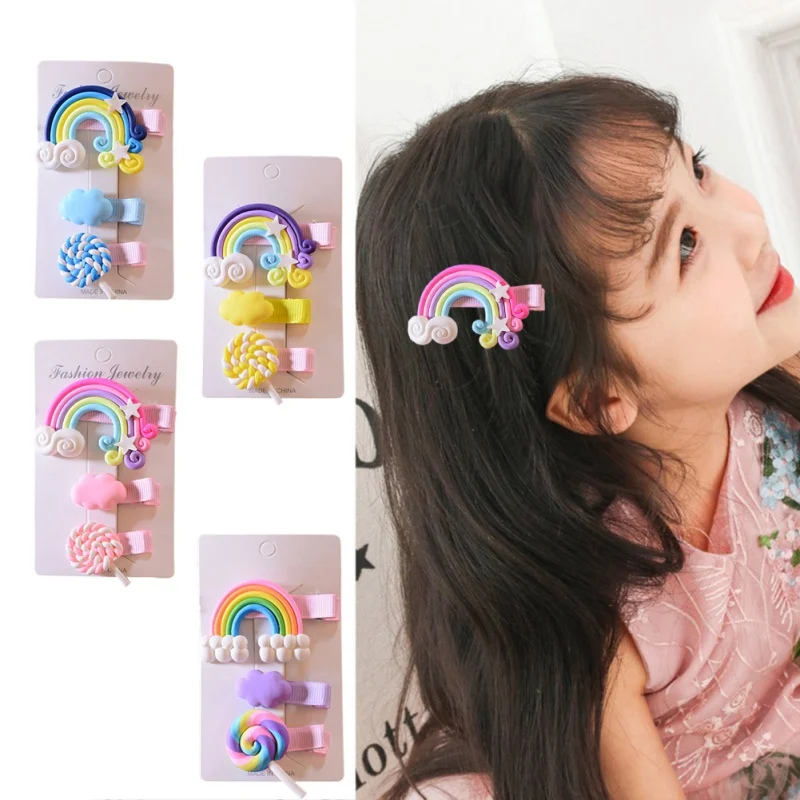 

3PCS/set Cute Fashion Girls Hair Clips Cartoon Rainbow Clouds Design Hair Pin Set Children Princess Hair Accessories