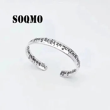 

SOQMO Buddha Adjustable Bangle 100% S925 sterling silver jewelry Women Mantra Smooth Scrub Style LOVE Opening Bracelet Bangle