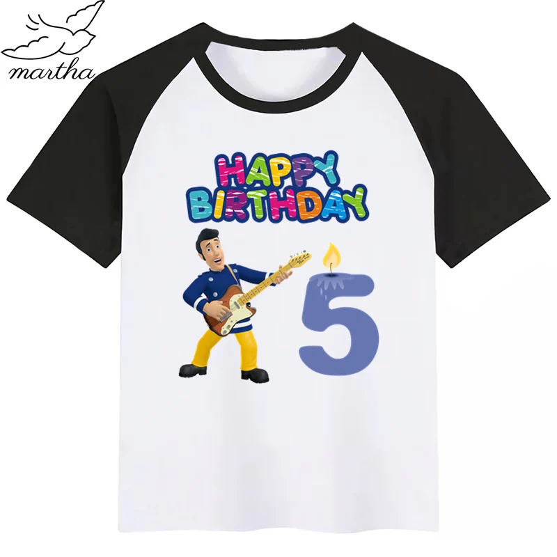 BlackE Одежда для детей с надписью «Happy Birthday Number», «Fireman Sam DIYKids»; футболка для девочек; подарок на день рождения; одежда для детей; футболки для мальчиков; футболки для малышей - Цвет: BlackE