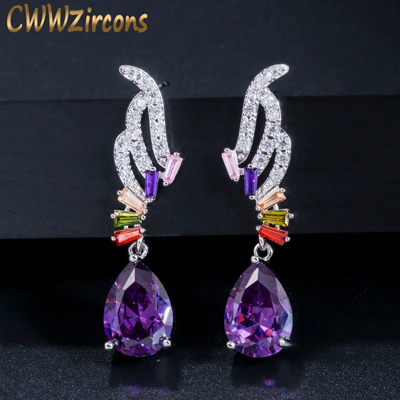 Элегантные серьги подвески cwwzircon с искусственным фиолетовым фианитом висячие
