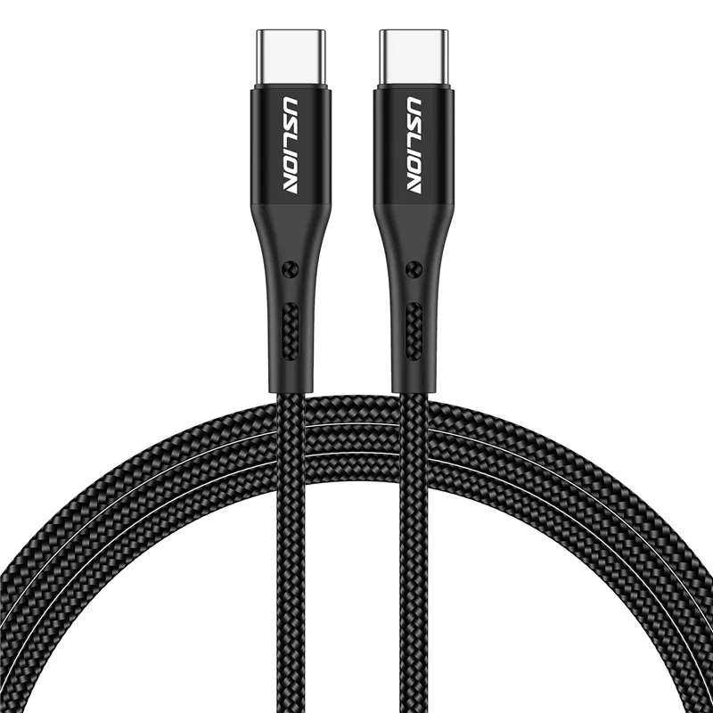 USLION usb type C to type C кабель для Macbook Pro samsung S10 S9 S8 PD 60 вт QC3.0 кабель передачи данных для быстрой зарядки USB-C кабель type-C - Цвет: Черный