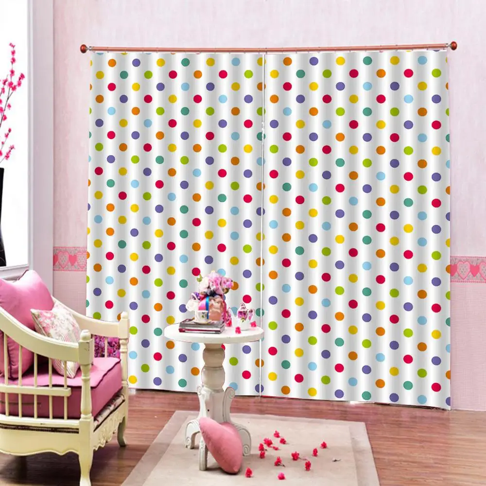 Custom Shower Curtain With Hooks Red Green Yellow Polka Dot Bright