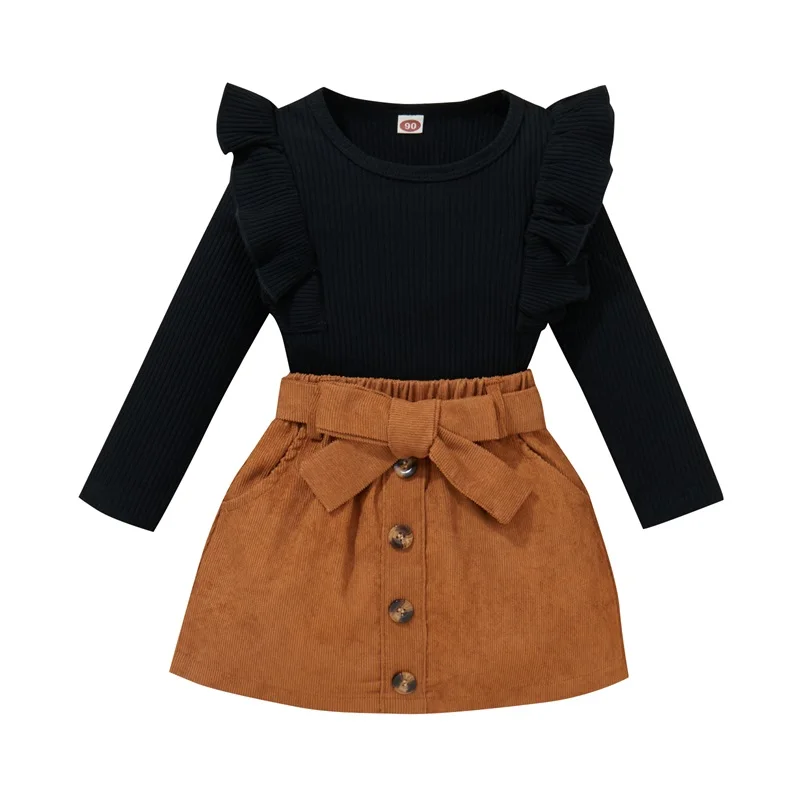 Kids Infant Baby Girls Skirt Set, Long Sleeve Crew Neck Tops with Elastic Waist Skirt Casual Daily Outfit 9M-4T