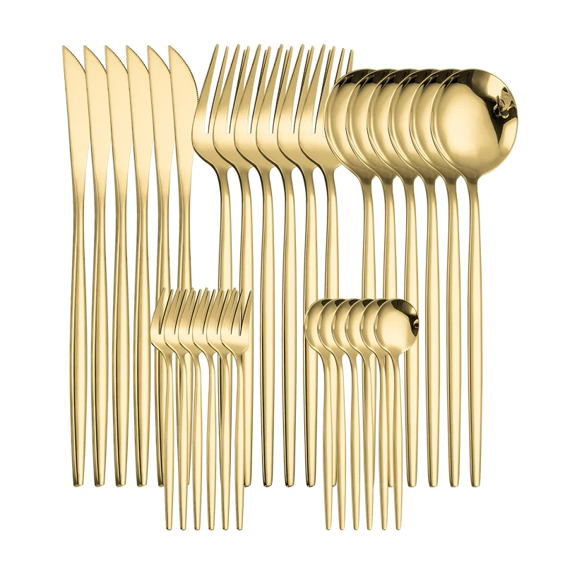 30pcs Gold Cutlery Set Stainless Steel Tableware Dinnerware Set Dinner Gold Spoon and Fork Set Kitchen Tableware Silverware Sets