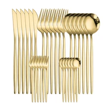 30pcs Gold Cutlery Set Stainless Steel Tableware Dinnerware Set Dinner Gold Spoon and Fork Set Kitchen Tableware Silverware Sets