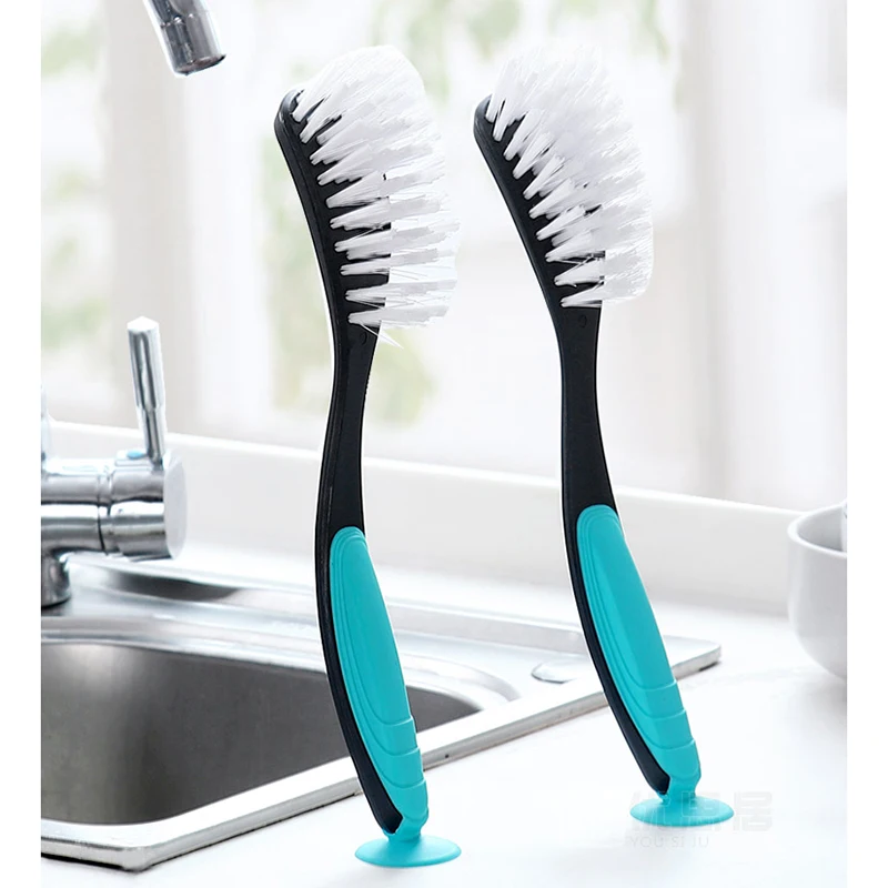 Long Handle Vertical Cleaning Brush with Suction Cup Pot Bowl Cleaner