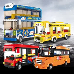 Blocs de construction pour enfants, Bus, école, ville, à monter soi même, à deux étages, blocs de construction, transport, voiture 