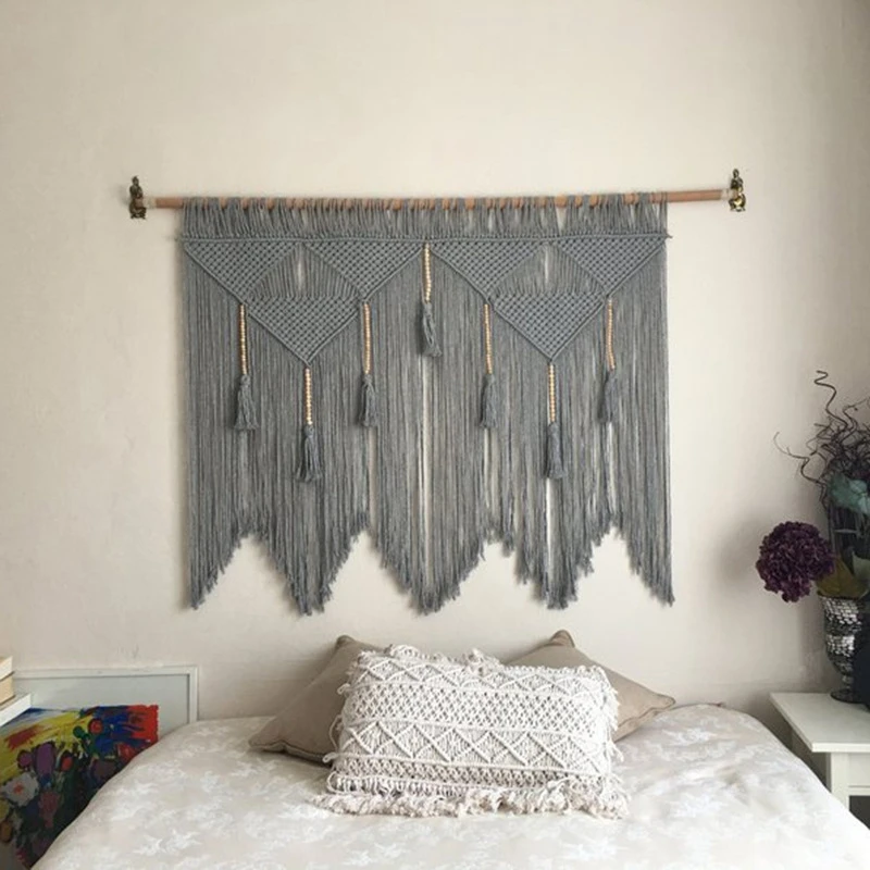 

LIXF Macrame Wall Hanging Handwoven Bohemian Cotton Rope Boho Tapestry Home Decor Gray