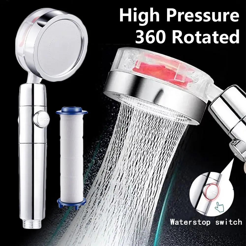 dorado cabezal de ducha con hélice giratorio de 360 grados con filtro cabezal de ducha turbo con ventilador e interruptor Ducha de agua de alta presión 
