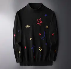 Новинка 2019 мужские Роскошные зимние значки вышивка Звезды Луна Корона Повседневные свитера пуловер Азиатский штекер размер высокое