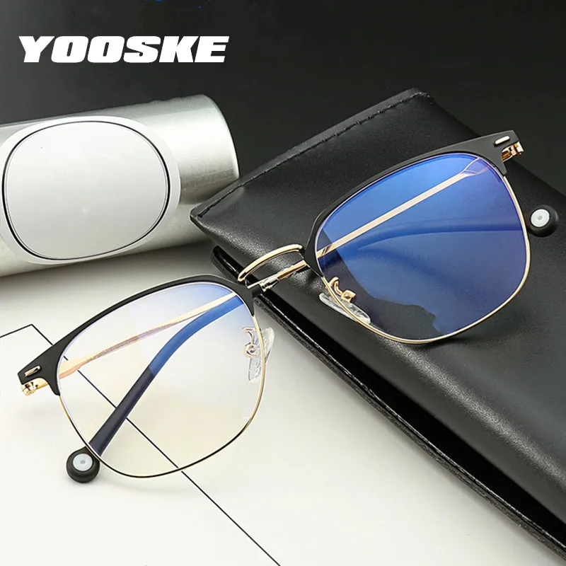 YOOSKE, синий светильник, блокирующие очки, женская мода, полуоправа, оптические оправы для очков для мужчин, анти-синий луч, компьютерные очки