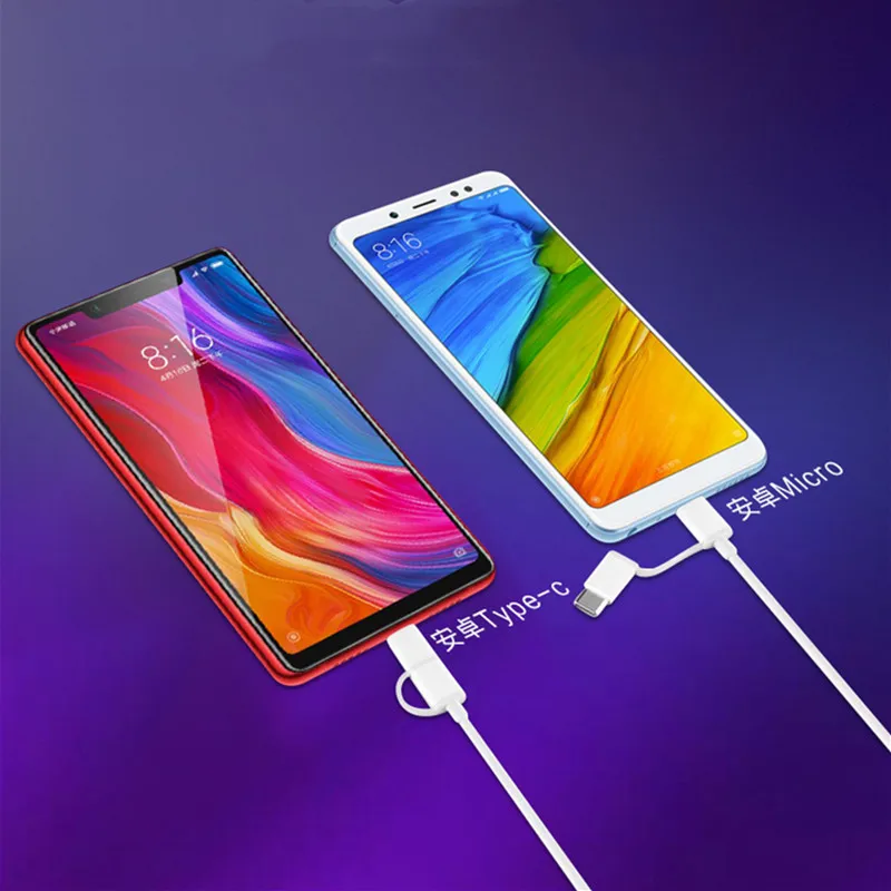 Оригинальный 100 см Xiaomi 2 в 1 Micro USB Type C кабель для быстрой зарядки Mi 9T 9SE 6 6x Redmi K30 K20 Note