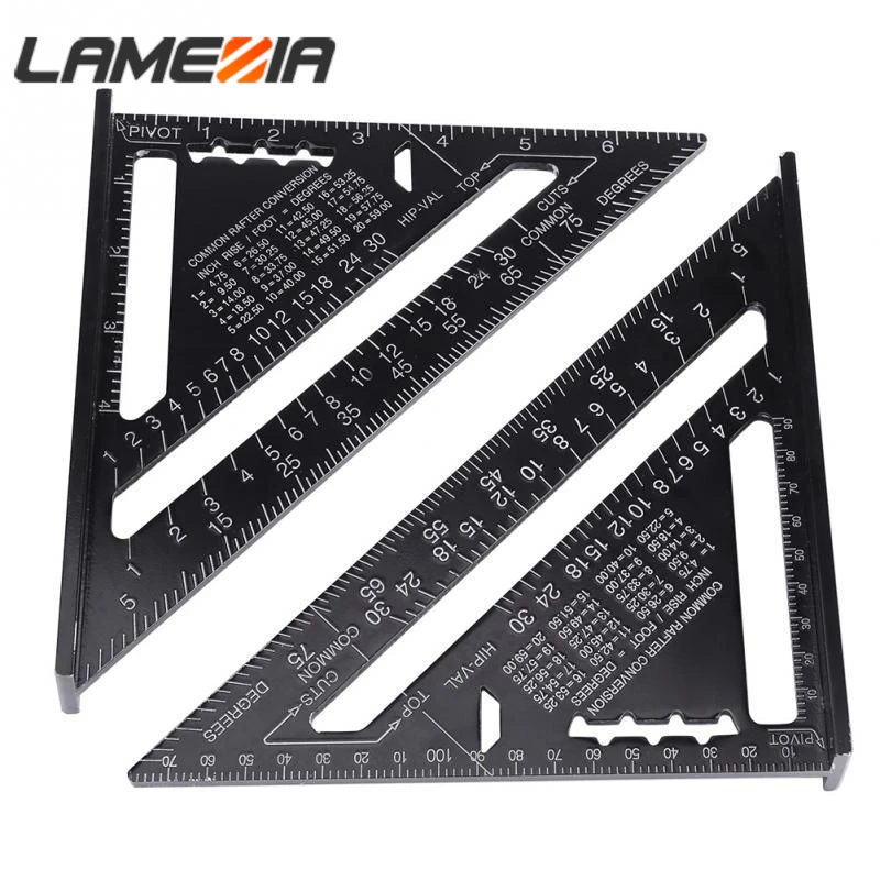 

LAMEZIA 7 Inch/Metric Aluminum Alloy Black Oxidation Roofing Protractor Layout Guide Triangle Angle Ruler