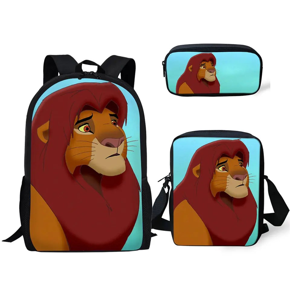 

Children's School Backpack Kawaii The Lion King Pattern School Book Bags Cartoon Little Animal 3PCs Set Students Bags