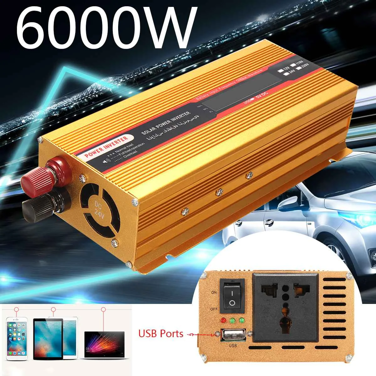 

6000W Car Inverter 12/24V To AC 220/110V Converter USB Modified Sine Overload Protection High Conversion Sturdy