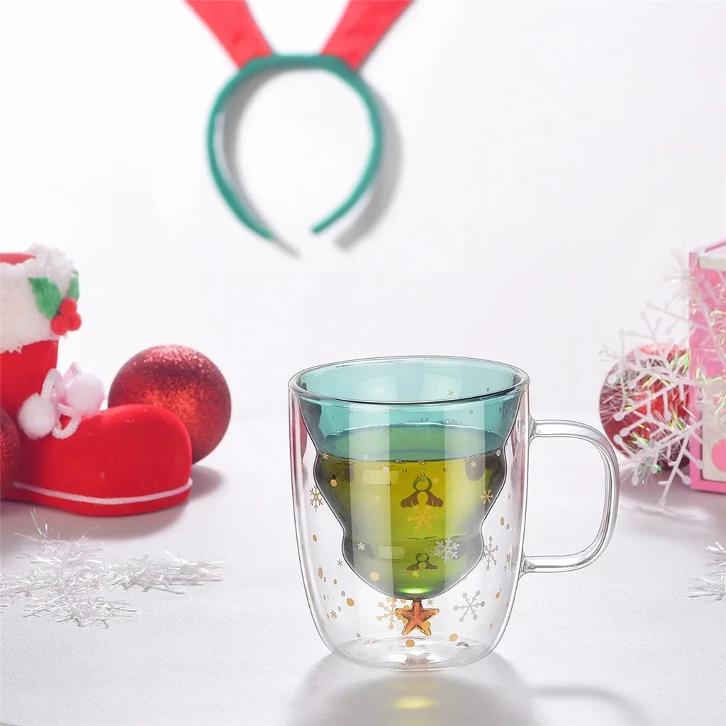 Креативная двухслойная стеклянная Рождественская елка 300 мл, звездная чашка для воды, высокотемпературная кружка, рождественские тематические чашки, Рождественское украшение