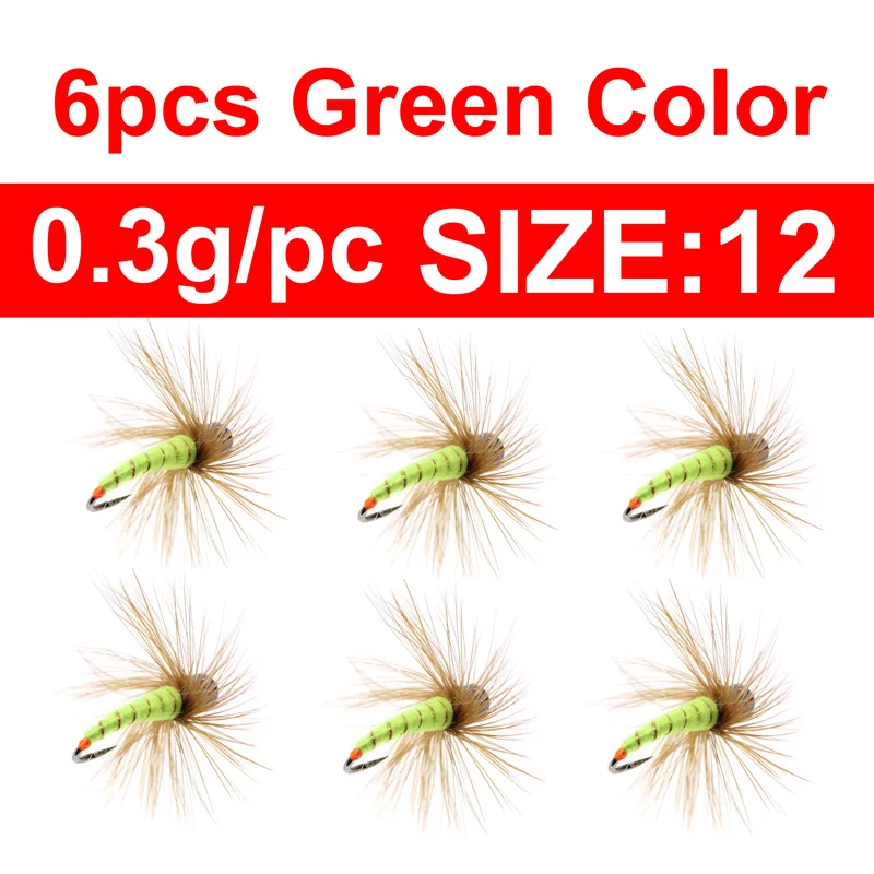 6pcs size12 Green 6 шт., 1 г, 0,8 г, 0,5 г, 0,3 г, Утяжеленный багги, червь, для ловли со льдом, приманки, Джиги, быстро тонущие, Нимфа, приманки в виде мух для зимней нортлендской рыбалки - Цвет: 6pcs size12 Green