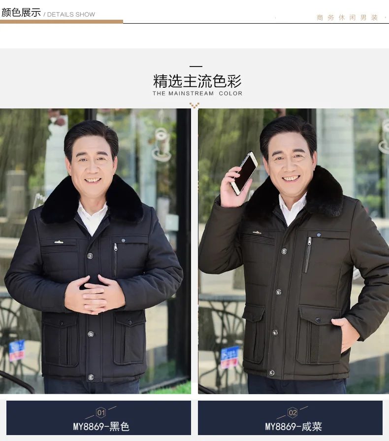 Autumn And Winter Cotton Overcoat Brushed And Thick Middle-aged Men Cotton-padded Jacket Warm Middle-aged Cotton Coat Versa