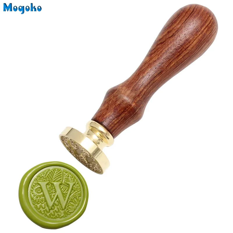 Pattern W Mogoko 1x восковая печать, штемпели в стиле ретро, деревянные классические уплотнительные восковые штампы, Серия карт, конверты, декоративные 26 букв A-Z алфавита - Цвет: Pattern W