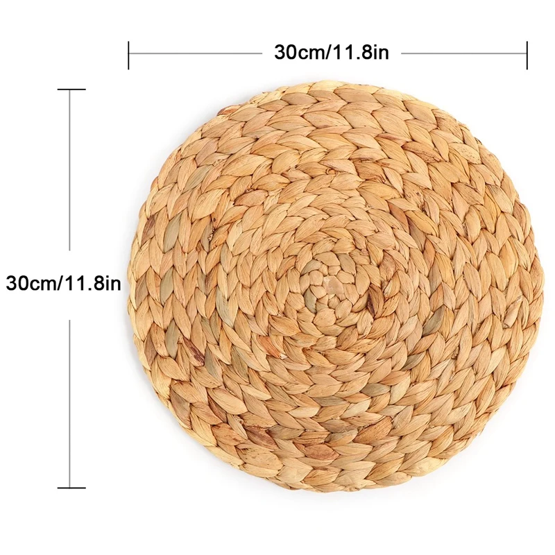  4Pc Natural Water Gourd Woven Placemat Round Woven Rattan Table Mat Water Gourd Placemat Round Pad 