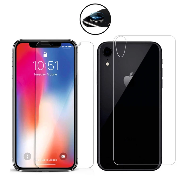 

3 In 1 Front and Back & Lens Tempered Glass Full Cover Screen Protector for IPhone XS Max XR X 8 7 6 6S Plus 9H Screenprotector