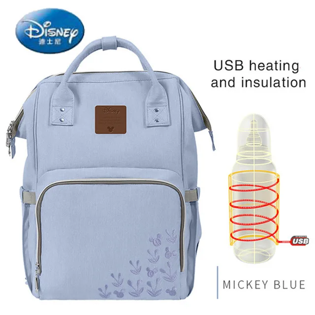 Disney Пеленки сумки для мамы USB бутылка изоляционная Сумка для беременных подгузник тепловой Микки Минни мумия рюкзак сумочка для ухода за ребенком - Цвет: 2