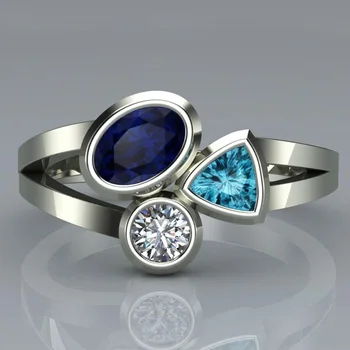 

Huitan Round Oval Triangle Stone In One Wedding Ring Superb Fasinating Three Different Color Zircon Stone Engagement Ring Band