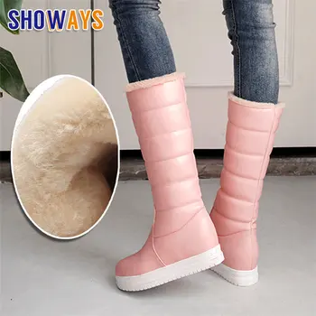 

Winter Warm Plush Half Snow Boots Women White Pink Black Casual Outdoor Female Slip-on Height Increased Platform Mid-calf Boots