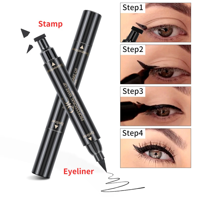 CE068 Double-headed Stamps Eyeliner Cosmetic Waterproof Black Eye Liner Pencil Seal Fast Dry Liquid Makeup Tool