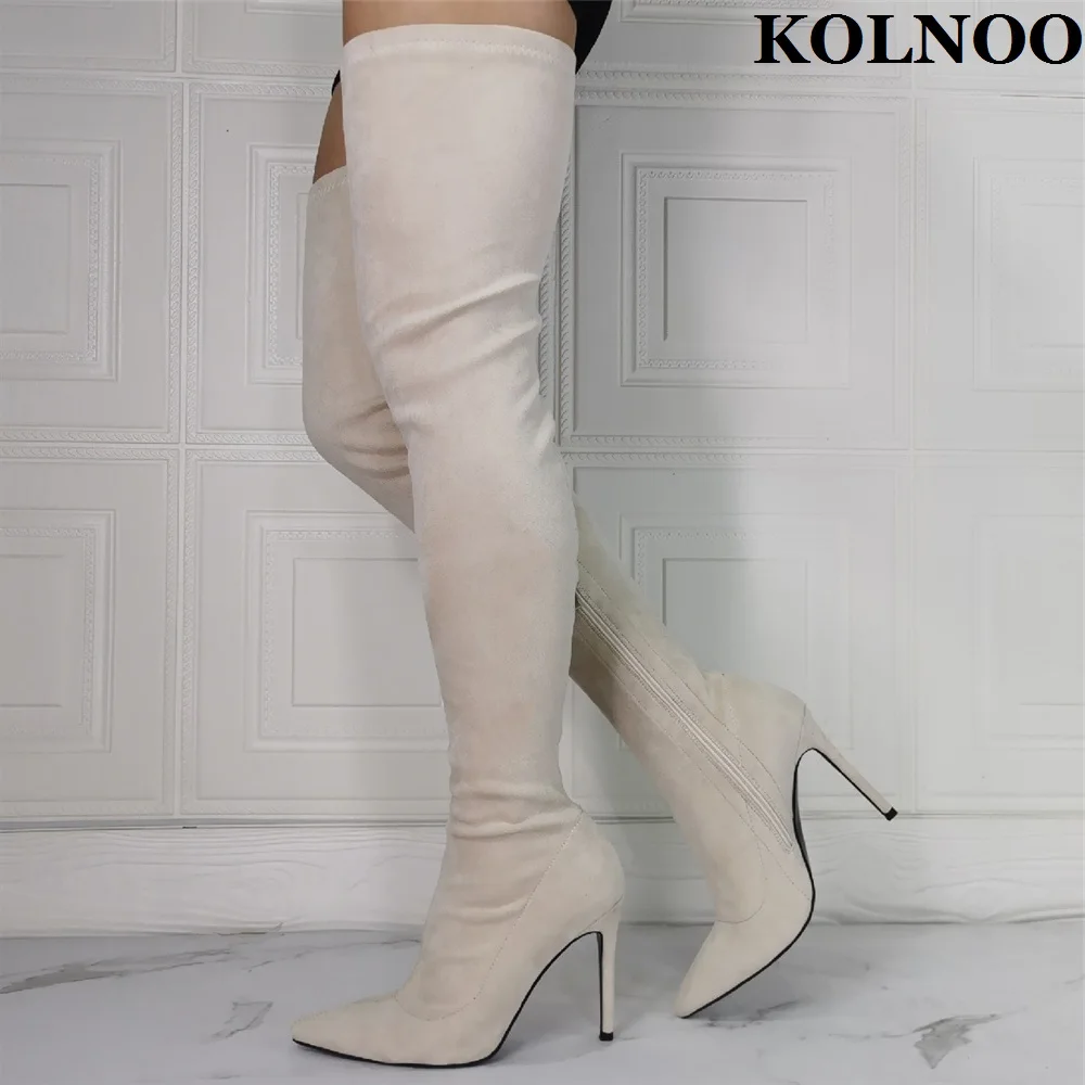 

Kolnoo Large Size US5-15 Ladies Handmade Over Knee Boots Faux Kid-Suede Sexy Evening Party Thigh High Boots Fashion Winter Shoes
