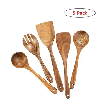 

Wooden Utensils Set for Kitchen ADLORYEA Wood Cooking Spoons Tools for Nonstick Cookware 100% Handmade by Natural Teak Wood