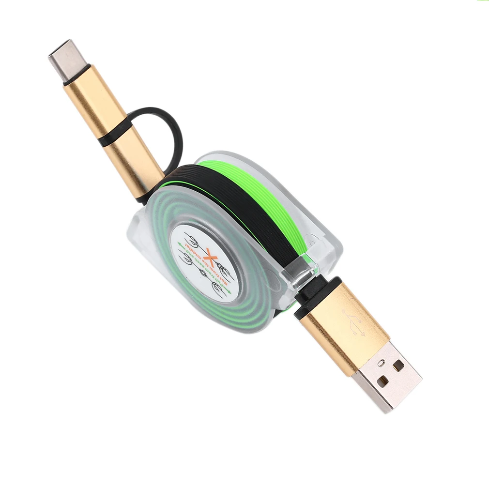 2 в 1 1 м USB кабель Android type-c интерфейсный кабель Телескопический яркий цвет зарядный кабель для передачи данных для huawei