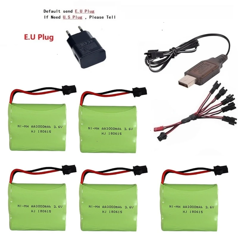 SILVER Обновленная Батарея NiMH 3,6 v 3000mah+ зарядное устройство для радиоуправляемых игрушек автомобилей танков грузовиков робот-пистолет лодка AA Ni-MH 3,6 v перезаряжаемый аккумулятор - Цвет: SILVER