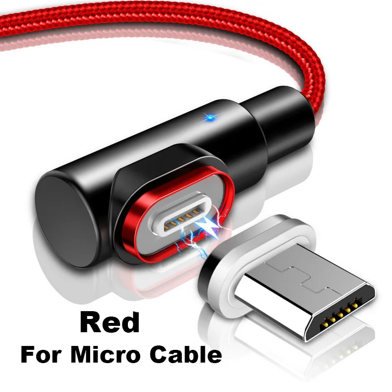 1 м Быстрая зарядка 3A Магнитный кабель Micro usb type C Быстрая зарядка для iPhone X samsung A50 магнитные Кабели для телефонов Android USB C шнур - Цвет: For Micro Red